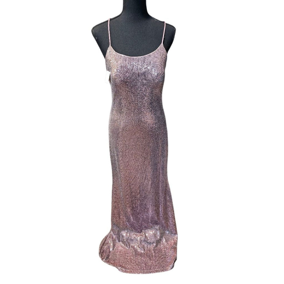 Betsy & Adam Pink Sequin Spaghetti Strap Dress Size 4 - Picture 4 of 6